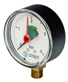 Манометр рад. корпус Dn 63мм 1/4" 0...4 бар с указанием предела STOUT